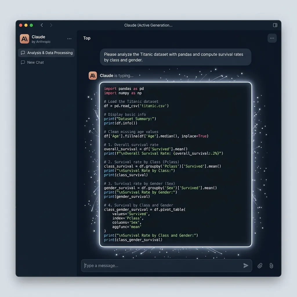 Claude AIがPythonコードを生成しているチャット画面