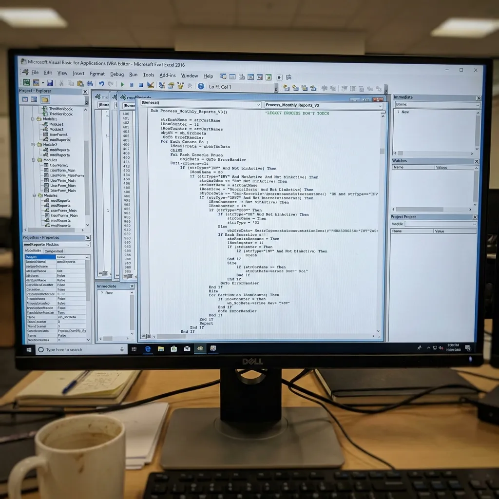 VBEに表示されたスパゲッティ状態のVBAコード
