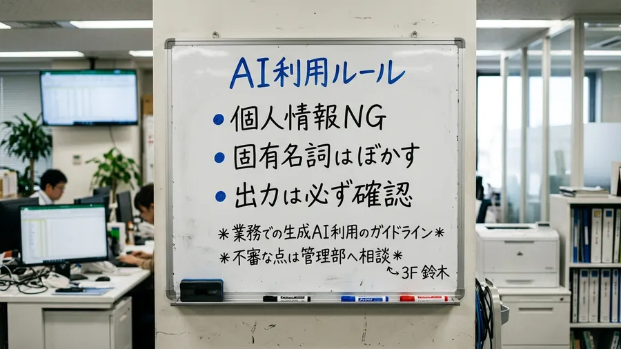 AI利用ルールを日本語で整理したホワイトボード