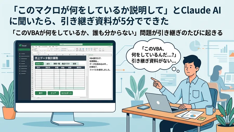 「このVBAが何をしているか、誰も分からない」問題が引き継ぎのたびに起きるに関する解説図(日本語UI)