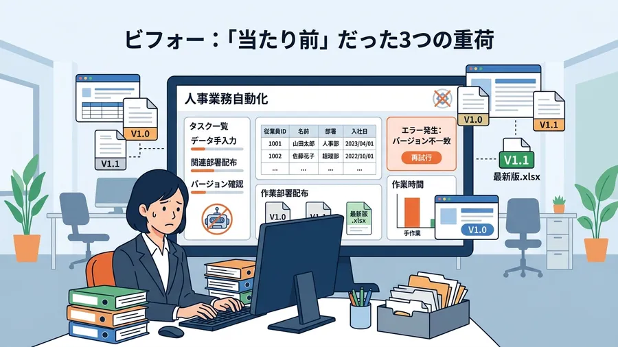 ビフォー：「当たり前」だった3つの重荷に関する解説図（日本語UI）