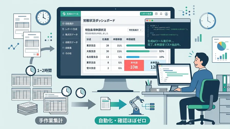 毎月「誰が申請していないか」の確認だけで1〜2時間消えていたに関する解説図(日本語UI)