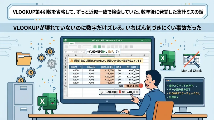 VLOOKUPが壊れていないのに数字だけズレる。いちばん気づきにくい事故だったに関する解説図(日本語UI)
