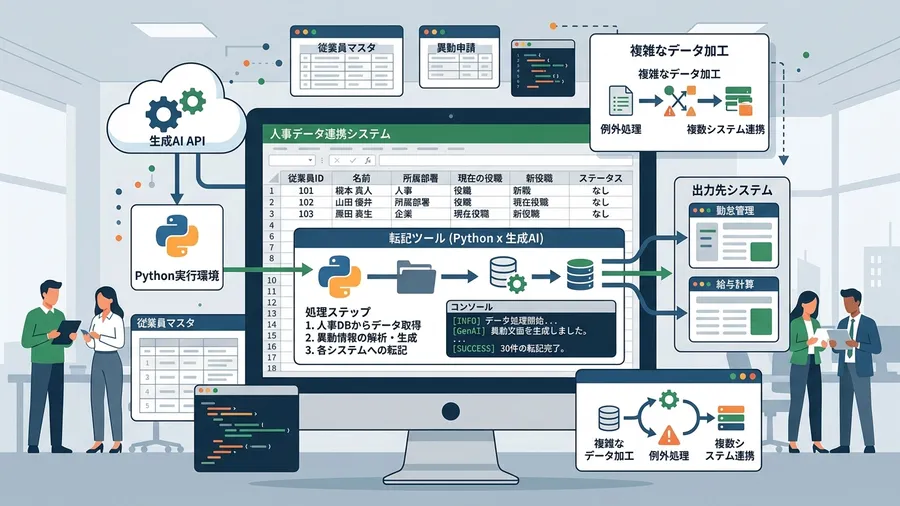ただ、転記システム全体はかなり複雑な工程を持っていますに関する解説図（日本語UI）
