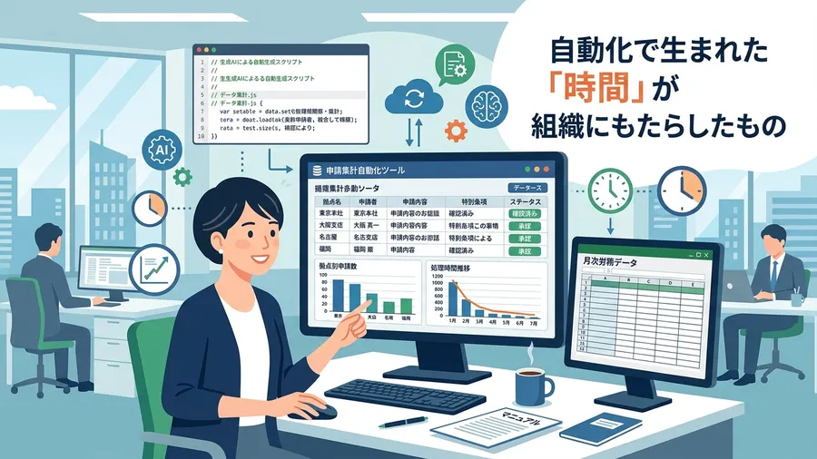 自動化で生まれた「時間」が組織にもたらしたものに関する解説図(日本語UI)