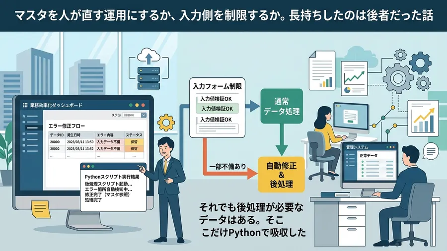 それでも後処理が必要なデータはある。そこだけPythonで吸収したに関する解説図（日本語UI）