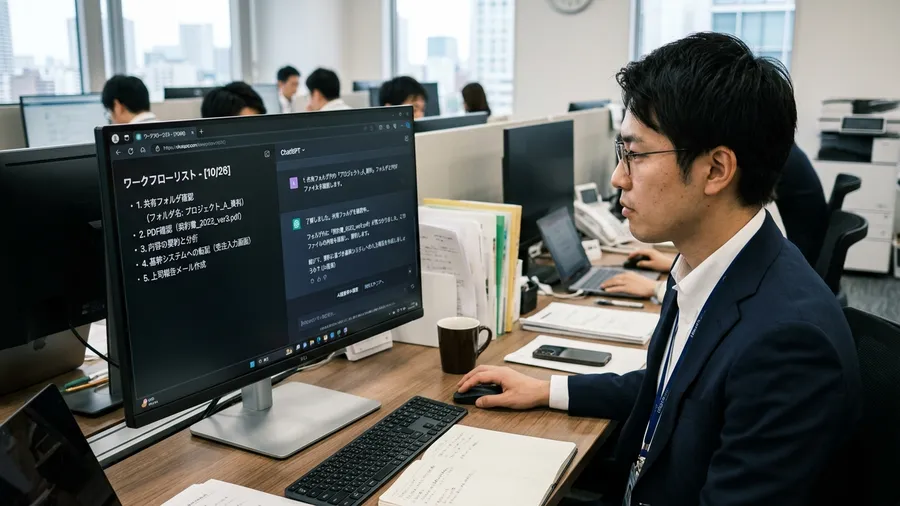 業務フローを入力してAIが改善点を返している日本語画面