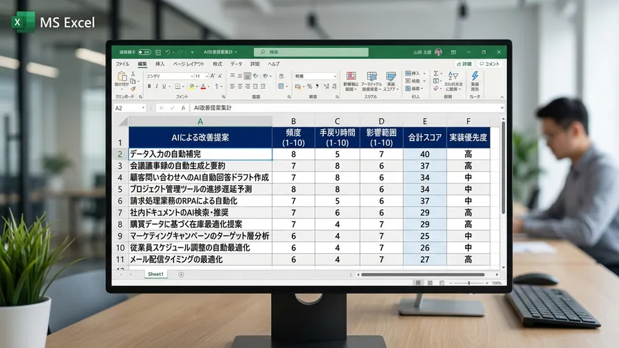 改善候補を頻度・手戻り・影響で評価した日本語Excelシート