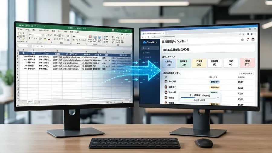 ExcelからATS採用管理システムへの移行イメージ（日本語）