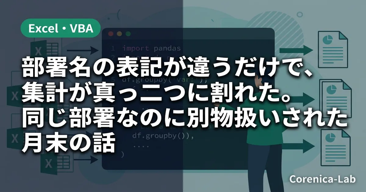 部署名の表記が違うだけで、集計が真っ二つに割れた。同じ部署なのに別物扱いされた月末の話
