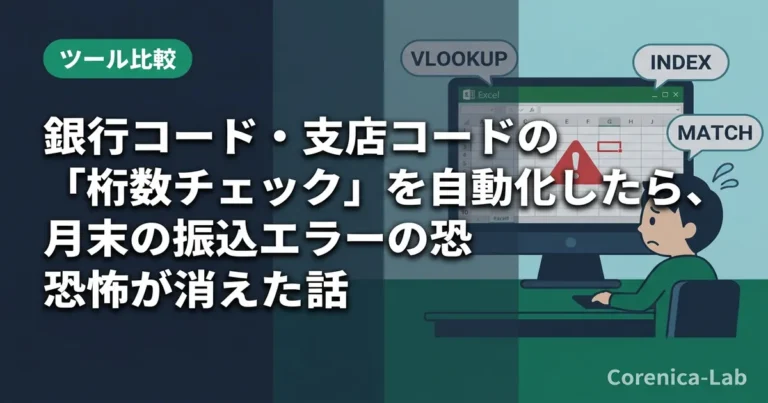 銀行コード・支店コードの「桁数チェック」を自動化したら、月末の振込エラーの恐怖が消えた話のアイキャッチ画像（ツール比較）