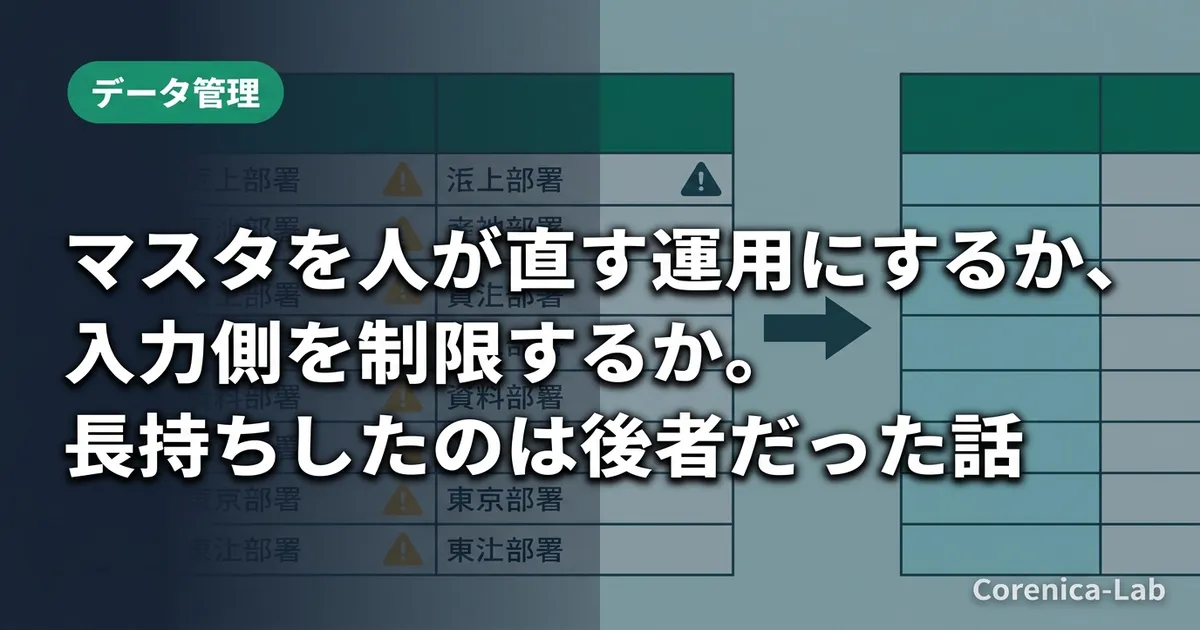 マスタを人が直す運用にするか、入力側を制限するか。長持ちしたのは後者だった話のアイキャッチ画像（データ管理）
