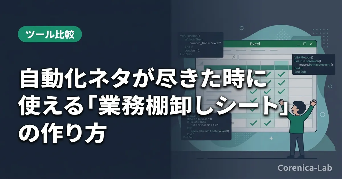 自動化ネタが尽きた時に使える「業務棚卸しシート」の作り方のアイキャッチ画像(ツール比較)