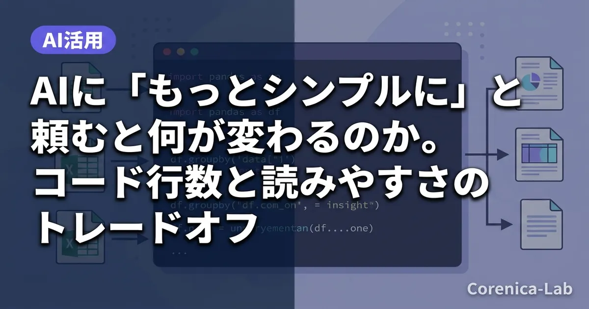 AIに「もっとシンプルに」と頼むと何が変わるのか。コード行数と読みやすさのトレードオフのアイキャッチ画像(AI活用)