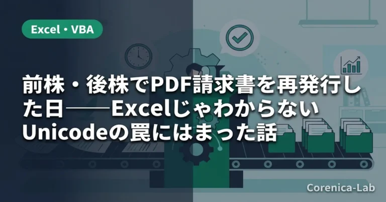 前株・後株でPDF請求書を再発行した日──ExcelじゃわからないUnicodeの罠にはまった話のアイキャッチ画像(Excel・VBA)