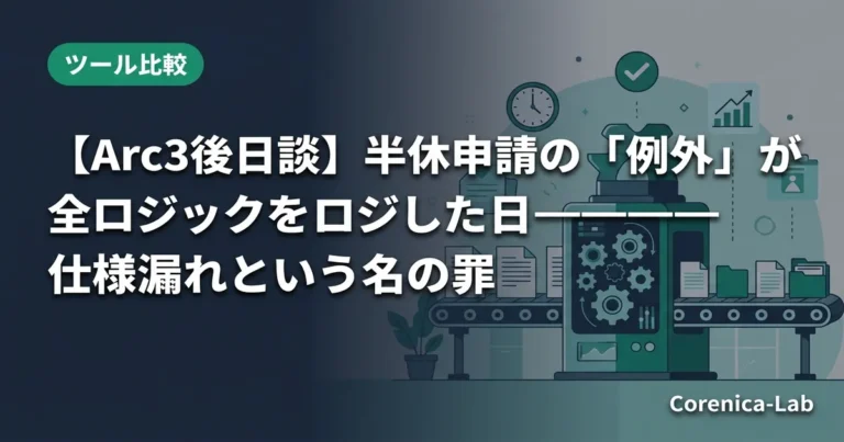 【Arc3後日談】半休申請の「例外」が全ロジックを壊した日——仕様漏れという名の罪のアイキャッチ画像（ツール比較）