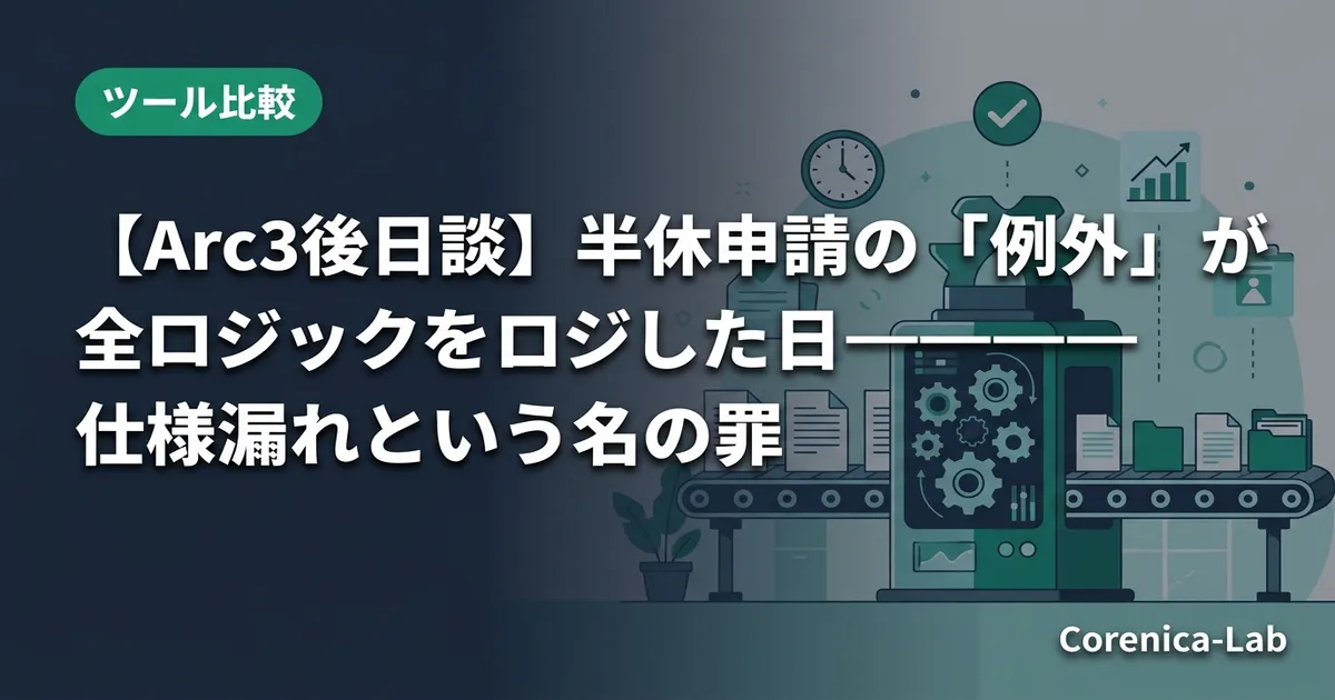 【Arc3後日談】半休申請の「例外」が全ロジックを壊した日——仕様漏れという名の罪のアイキャッチ画像（ツール比較）