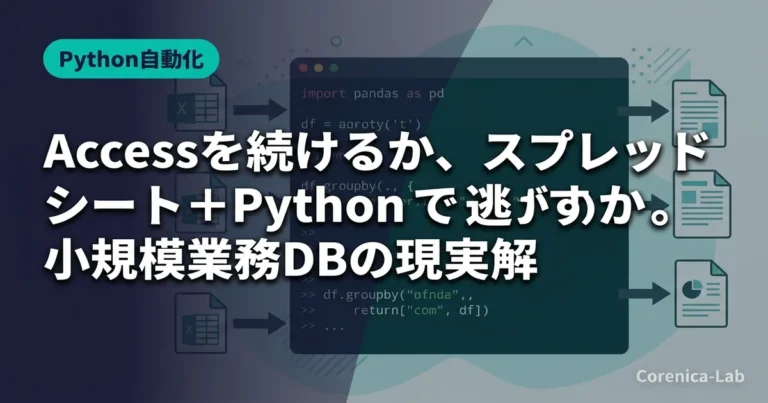 Accessを続けるか、スプレッドシート+Pythonで逃がすか。小規模業務DBの現実解のアイキャッチ画像(Python自動化)
