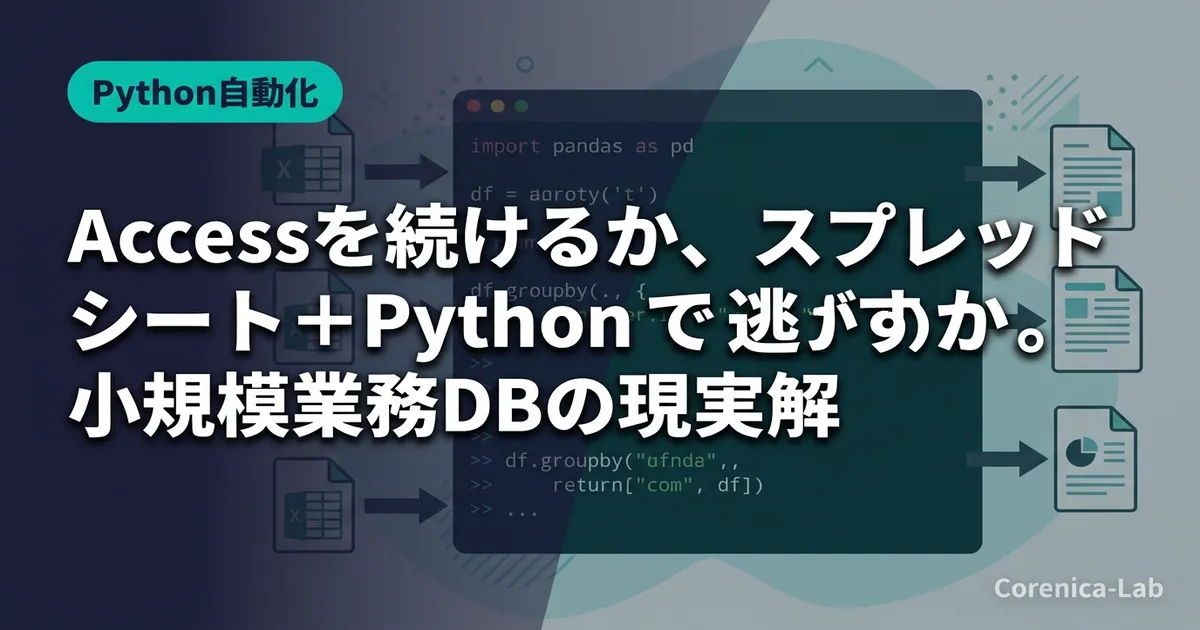 Accessを続けるか、スプレッドシート＋Pythonで逃がすか。小規模業務DBの現実解のアイキャッチ画像（Python自動化）