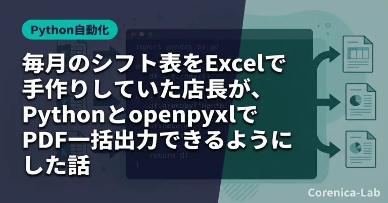 毎月のシフト表をExcelで手作りしていた店長が、PythonとopenpyxlでPDF一括出力できるようにした話のアイキャッチ画像(Python自動化)
