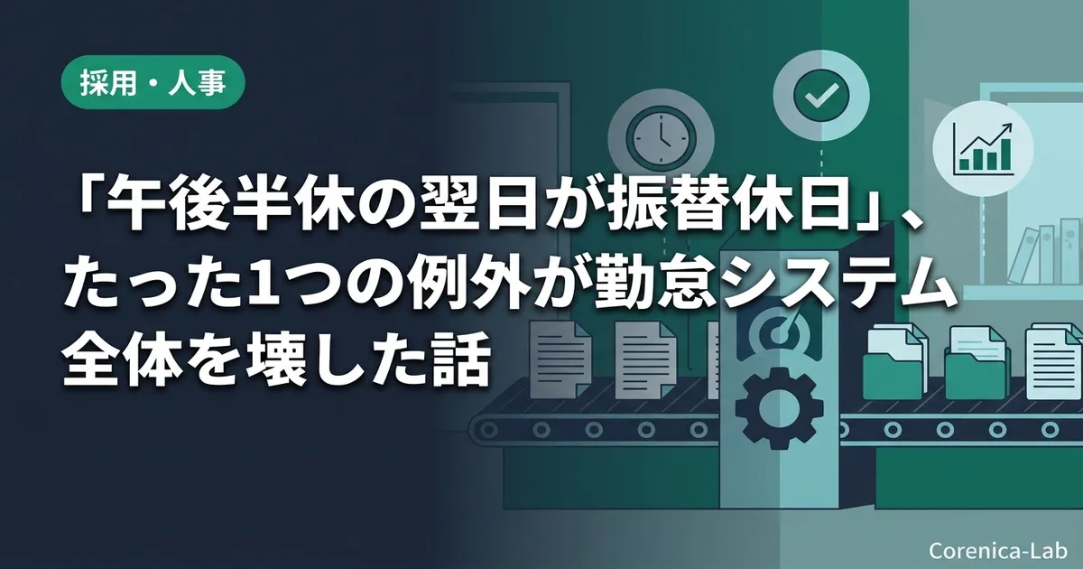 「午後半休の翌日が振替休日」、たった1つの例外が勤怠システム全体を壊した話のアイキャッチ画像(採用・人事)