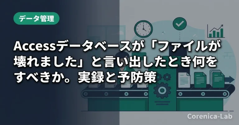 Accessデータベースが「ファイルが壊れました」と言い出したとき何をすべきか。実録と予防策のアイキャッチ画像(データ管理)