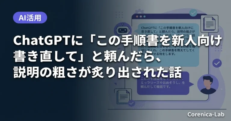 ChatGPTに「この手順書を新人向けに書き直して」と頼んだら、説明の粗さが炙り出された話のアイキャッチ画像（AI活用）