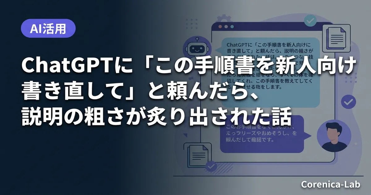 ChatGPTに「この手順書を新人向けに書き直して」と頼んだら、説明の粗さが炙り出された話のアイキャッチ画像（AI活用）