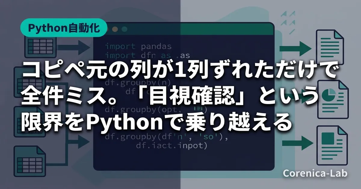 コピペ元の列が1列ずれただけで全件ミス。「目視確認」という限界をPythonで乗り越えるのアイキャッチ画像（Python自動化）