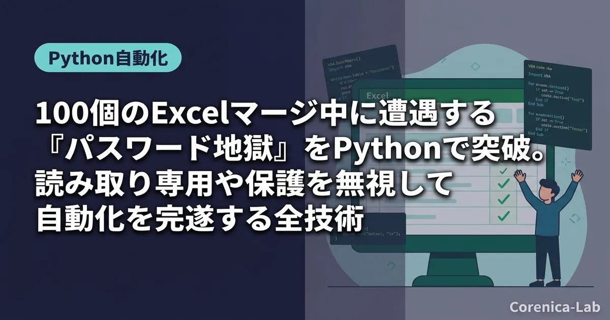 100個のExcelマージ中に遭遇する『パスワード地獄』をPythonで突破。読み取り専用や保護を無視して自動化を完遂する全技術のアイキャッチ画像（Python自動化）