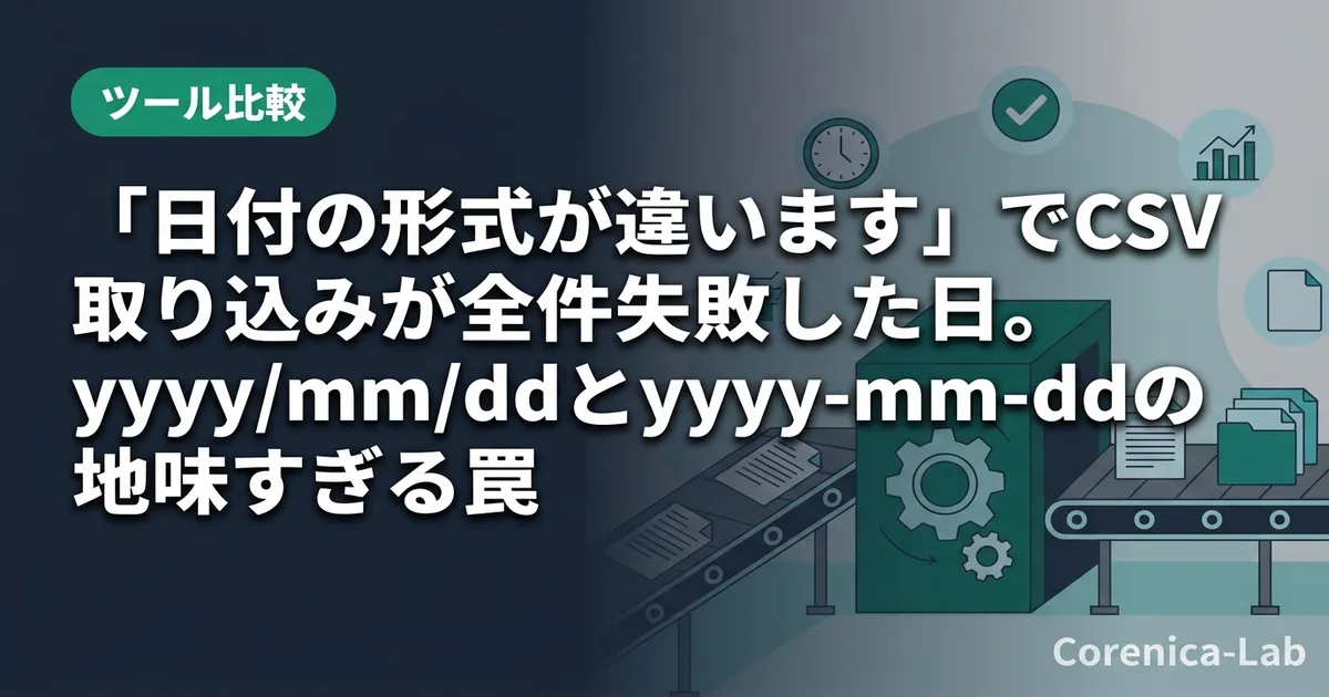 「日付の形式が違います」でCSV取り込みが全件失敗した日。yyyy/mm/ddとyyyy-mm-ddの地味すぎる罠のアイキャッチ画像(ツール比較)