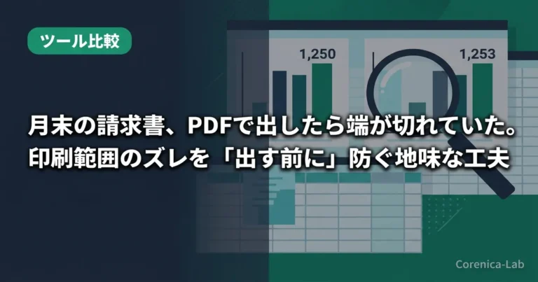 月末の請求書、PDFで出したら端が切れていた。印刷範囲のズレを「出す前に」防ぐ地味な工夫のアイキャッチ画像（ツール比較）