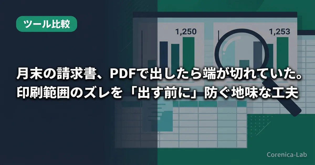月末の請求書、PDFで出したら端が切れていた。印刷範囲のズレを「出す前に」防ぐ地味な工夫のアイキャッチ画像（ツール比較）
