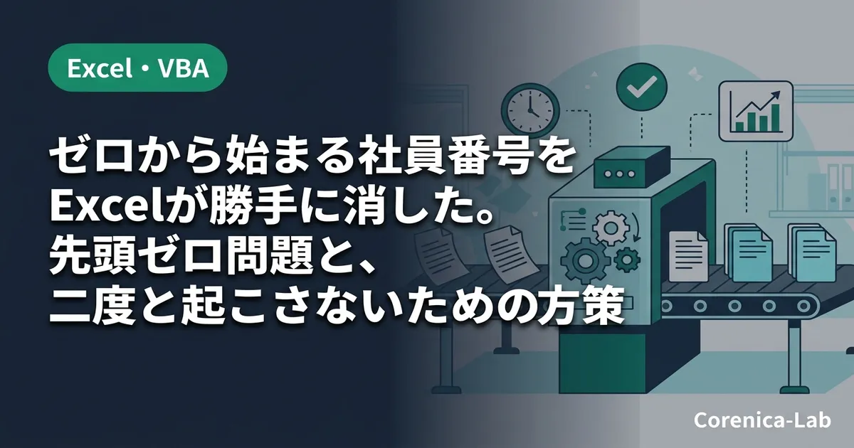 ゼロから始まる社員番号をExcelが勝手に消した。先頭ゼロ問題と、二度と起こさないための方策のアイキャッチ画像(Excel・VBA)
