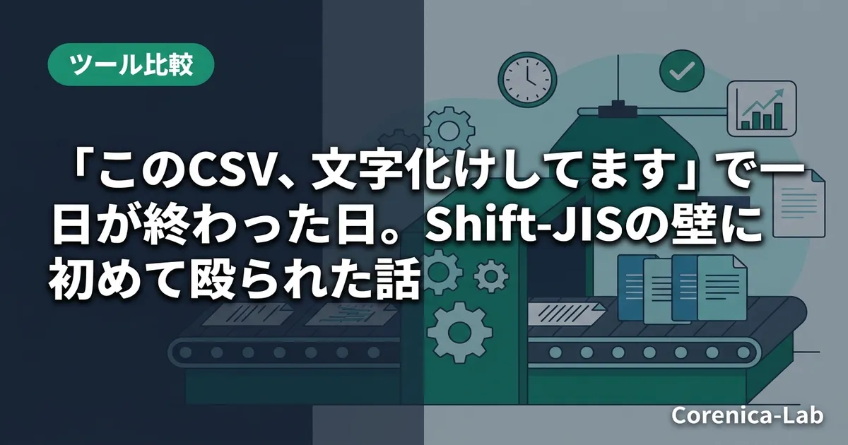 「このCSV、文字化けしてます」で一日が終わった日。Shift-JISの壁に初めて殴られた話のアイキャッチ画像(ツール比較)
