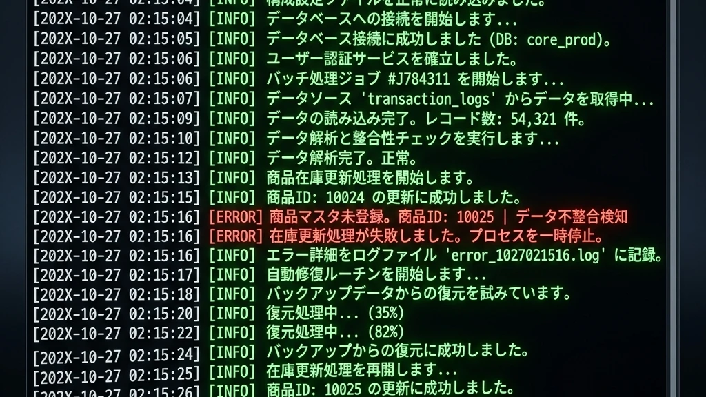日本語による実行ログの出力サンプル