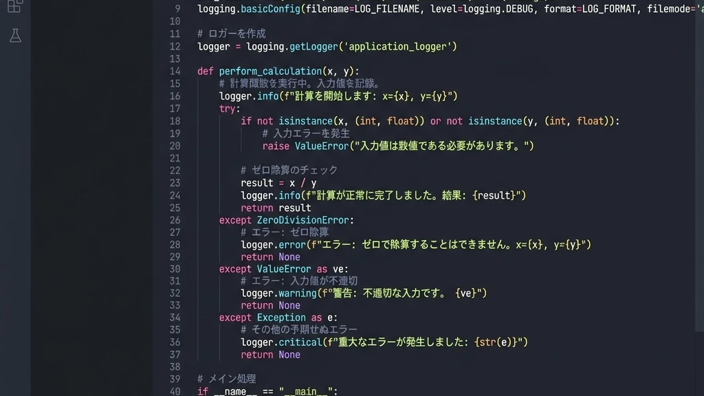 Pythonのログ設定コード画面