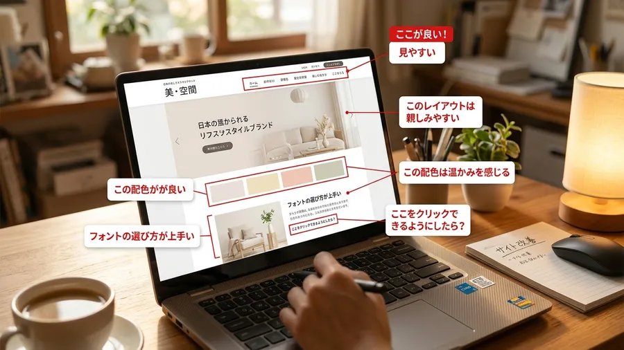 日本語で書かれた丁寧なフィードバックが添えられた、Webデザインの制作課題の画面