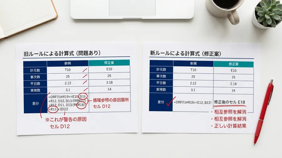 Excelの「数式」リボンが展開され、エラーチェックから循環参照が選択されている
