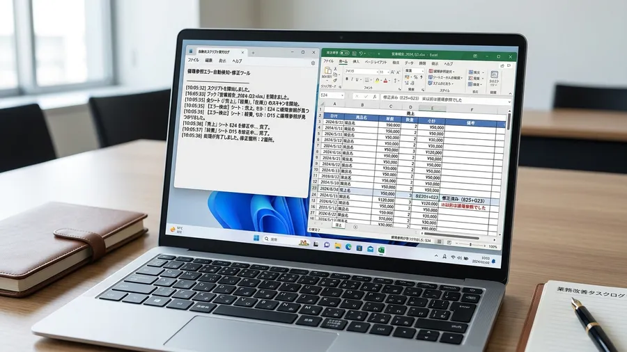 Excelの左下隅にあるステータスバーの拡大図。日本語で「循環参照：売上集計!C
