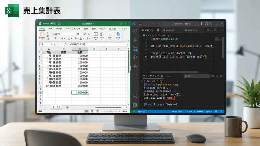 Excel画面では「=SUM(B2:B10)」という数式の結果として「1,500