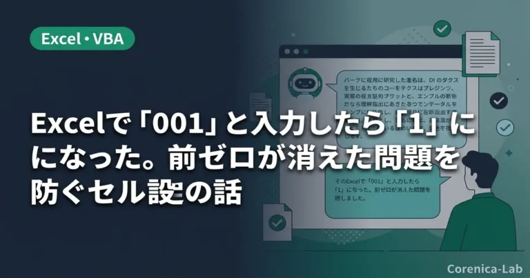 Excelで「001」と入力したら「1」になった。前ゼロが消えた問題を防ぐセル設定の話