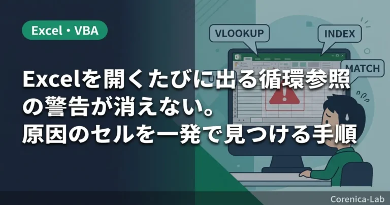 Excelを開くたびに出る循環参照の警告が消えない。原因のセルを一発で見つける手順