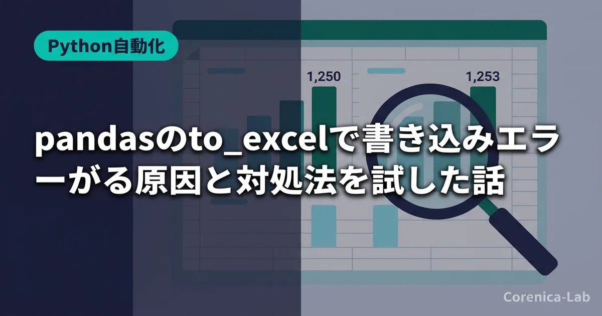 pandasのto_excelで書き込みエラーが出る原因と対処法を試した話