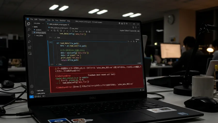 日本語インターフェースのJupyter Notebook上で、真っ赤なエラーが表
