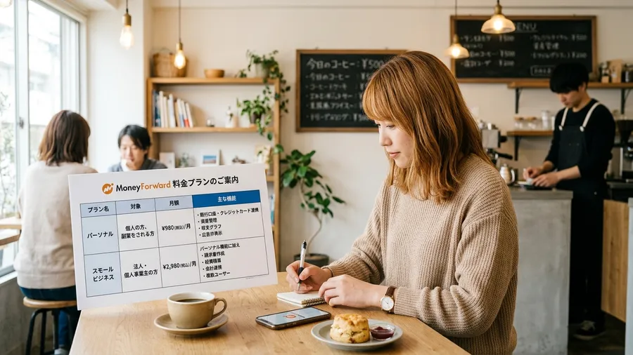 マネーフォワードの料金プラン比較表。日本語で「パーソナル」や「スモールビジネス」
