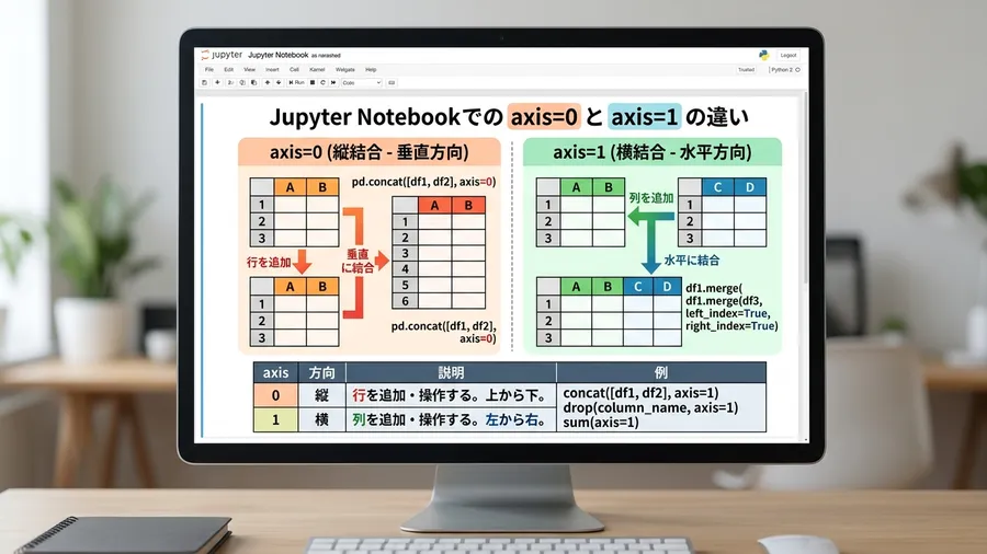Jupyter Notebook上で axis=0 と axis=1 の違いを解