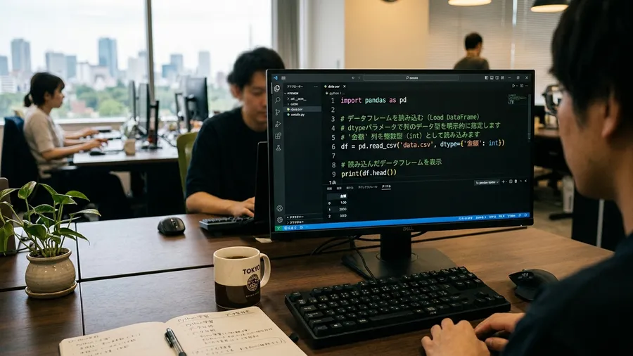 日本語のファイル名が含まれるフォルダ構成です。read_csvでdtypeを指定