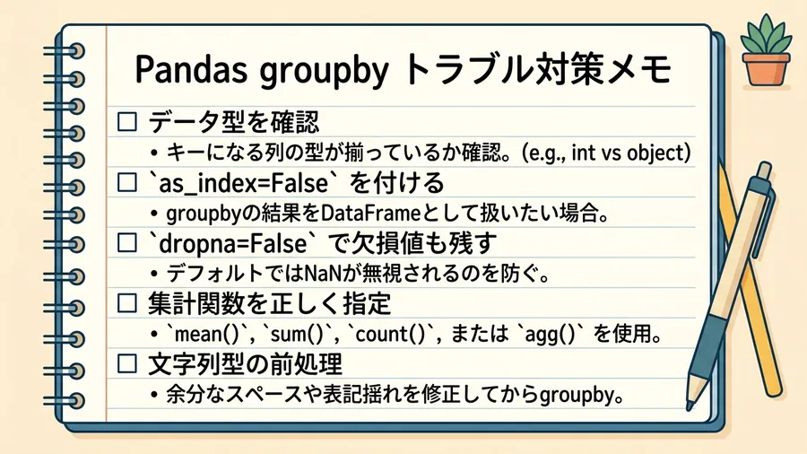 トラブル原因と対処法のメモ帳画面。日本語のテキストを含む