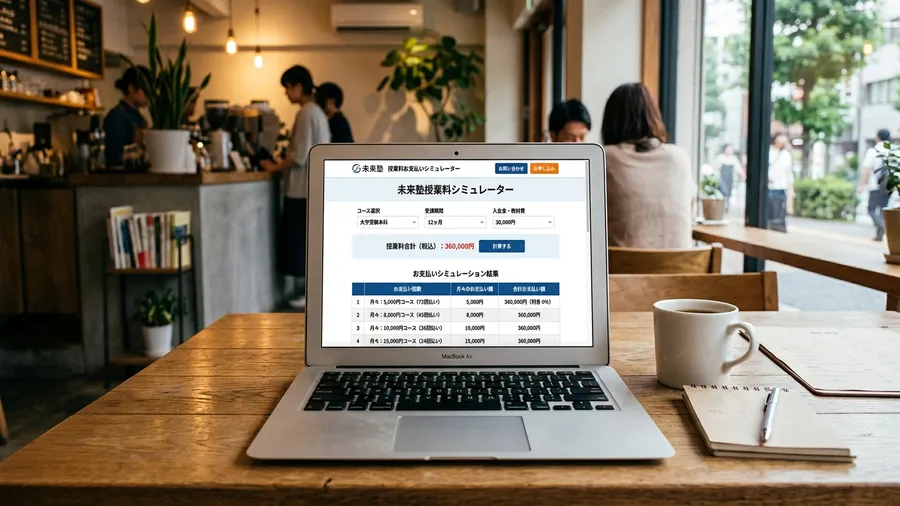 受講料の分割払いのシミュレーションが表示された日本語のWebサイト。月々の支払額